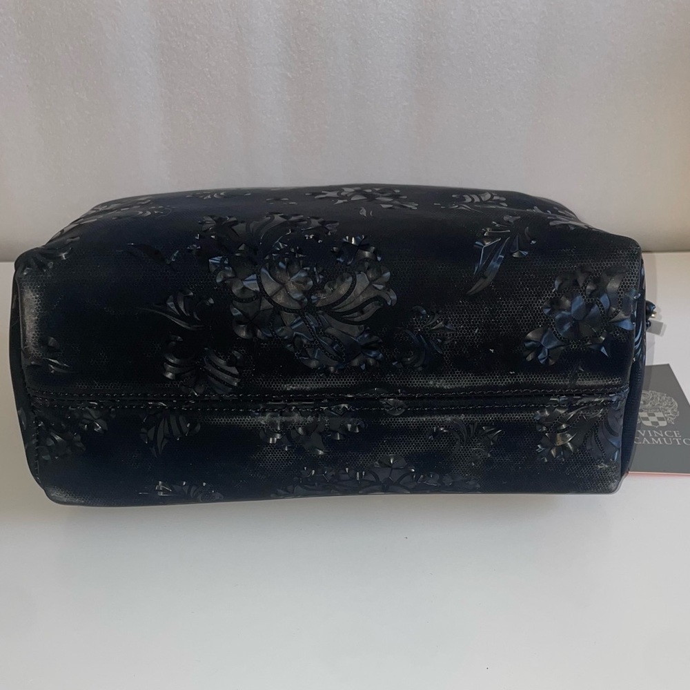 NWT Vince Camuto Black Floral Embossed Cosmetic Bag with Gold Hardware - Picture 6 of 11